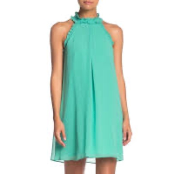 BCBGeneration Jade Green chiffon Halter Ruffle neckline mini Dress Sz A line - Picture 1 of 7